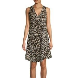NWT AVA & AIDEN Leopard Self-Tie Faux Wrap Dress